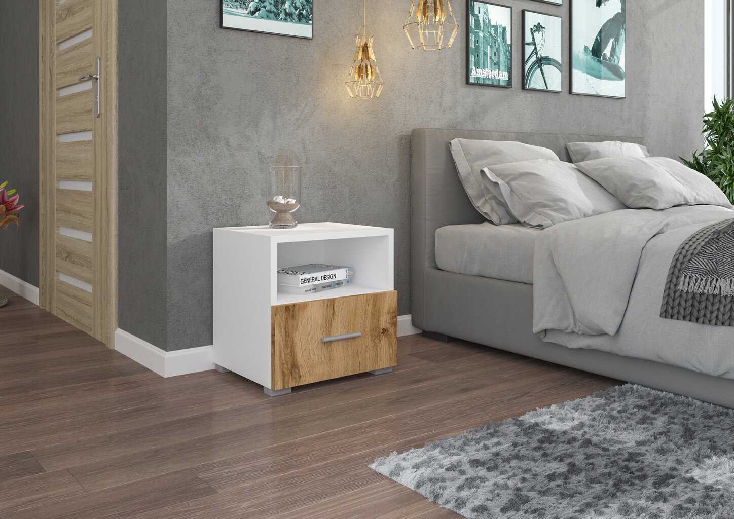 Öökapp ADRK Furniture Emi 08, valge цена и информация | Öökapid | hansapost.ee