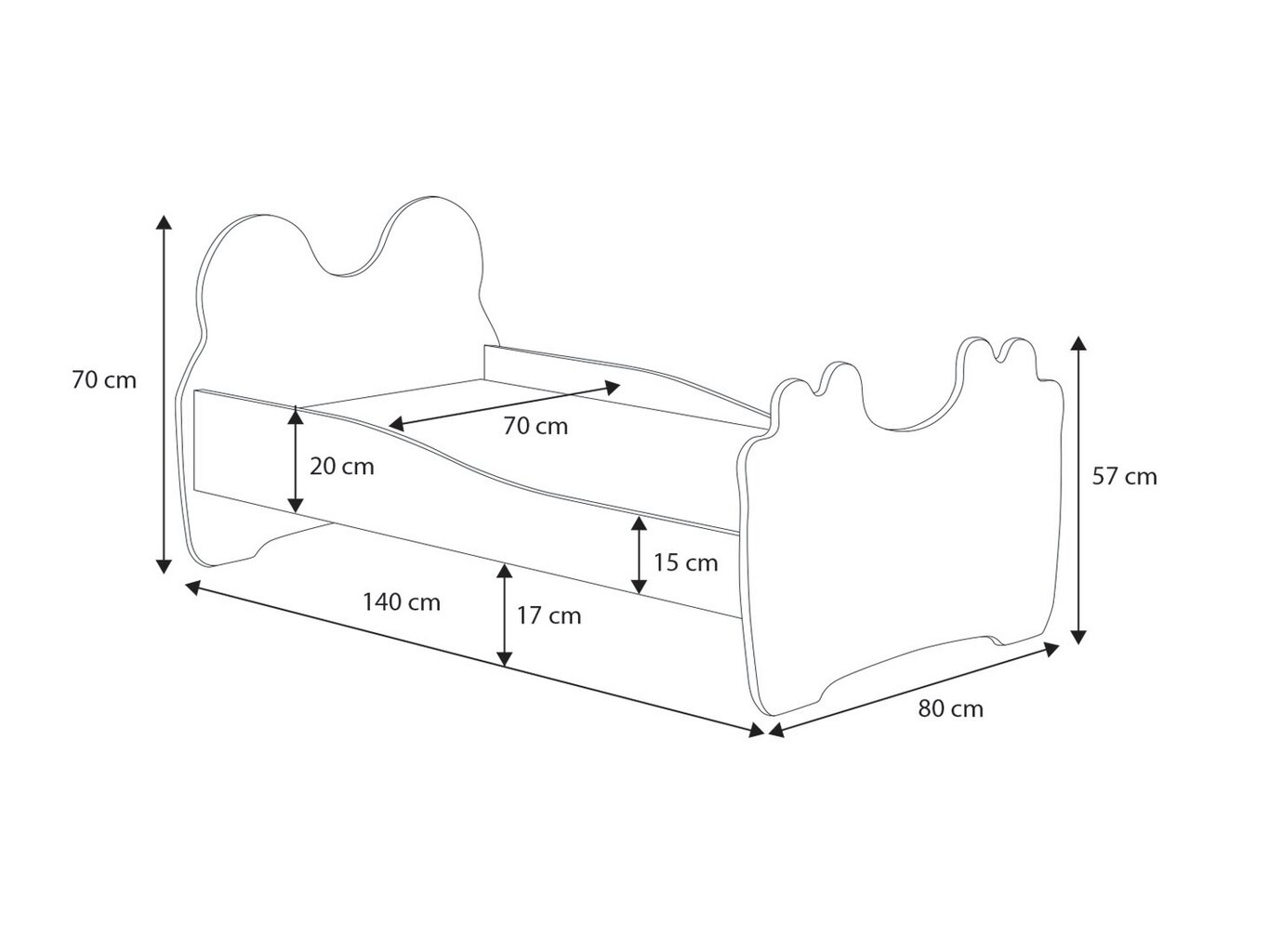 Lastevoodi ADRK Furniture Bear 144, 70x140 cm, valge/must цена и информация | Lastevoodid | hansapost.ee