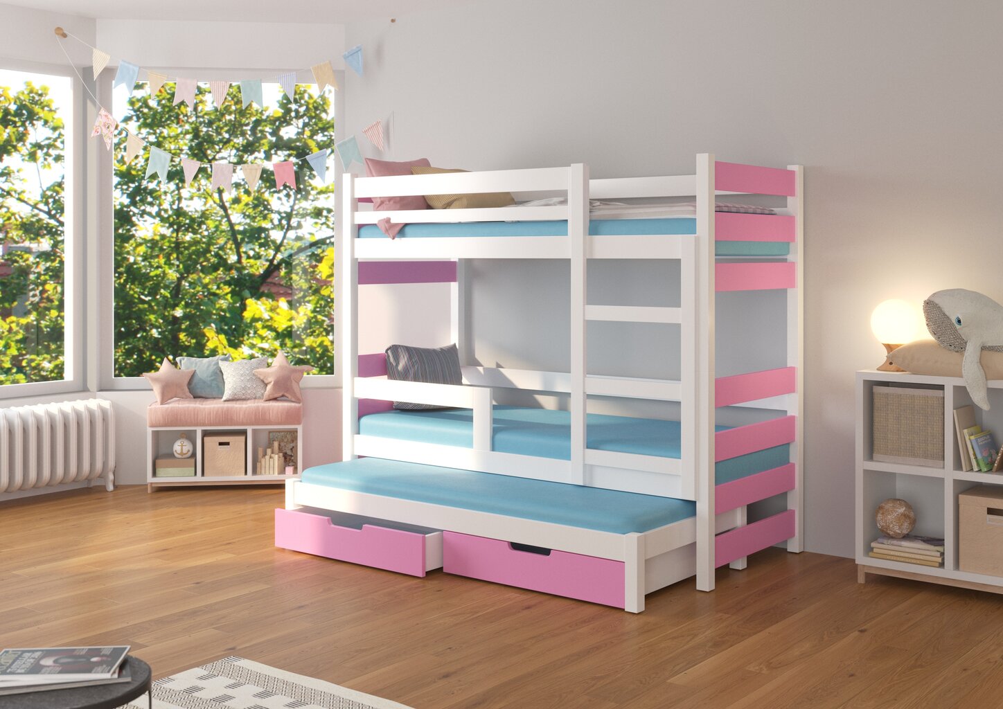 Voodi ADRK Furniture Karlo, valge/roosa цена и информация | Lastevoodid | hansapost.ee