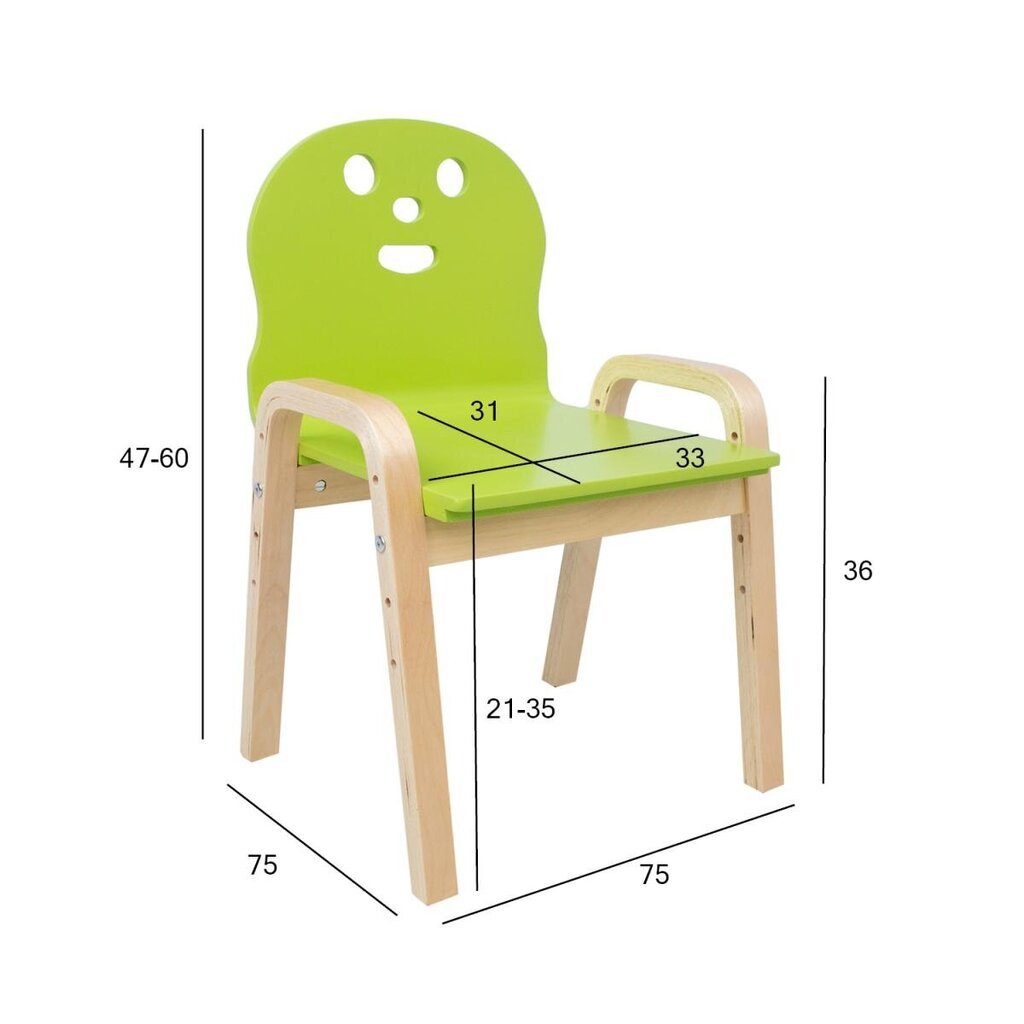 Lastetool HAPPY 39x36xH61cm, roheline hind ja info | Lauad ja toolid lastele | hansapost.ee