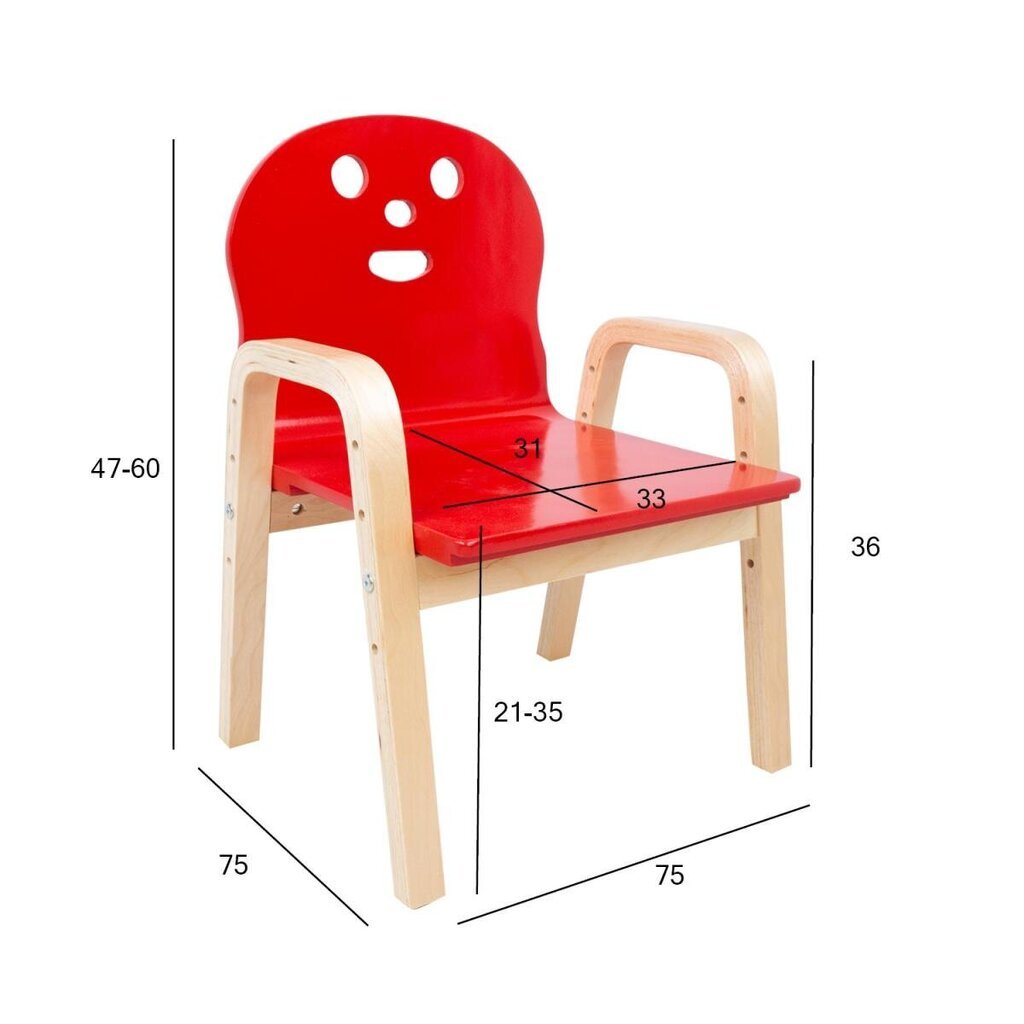 Lastetool HAPPY 39x36xH60cm, punane hind ja info | Lauad ja toolid lastele | hansapost.ee