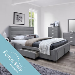 Кровать CAREN с 4-ящиками, с матрасом HARMONY DELUX (85266) 160x200 см, обивка из мебельного текстиля, цвет: серый цена и информация | Кровати | hansapost.ee