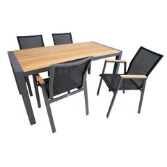 Aiamööbli komplekt TAMPERE laud 160x80xH75cm, 4 tooli 56x63xH90cm, tiik, alumiinium hind ja info | Välimööbli komplektid | hansapost.ee