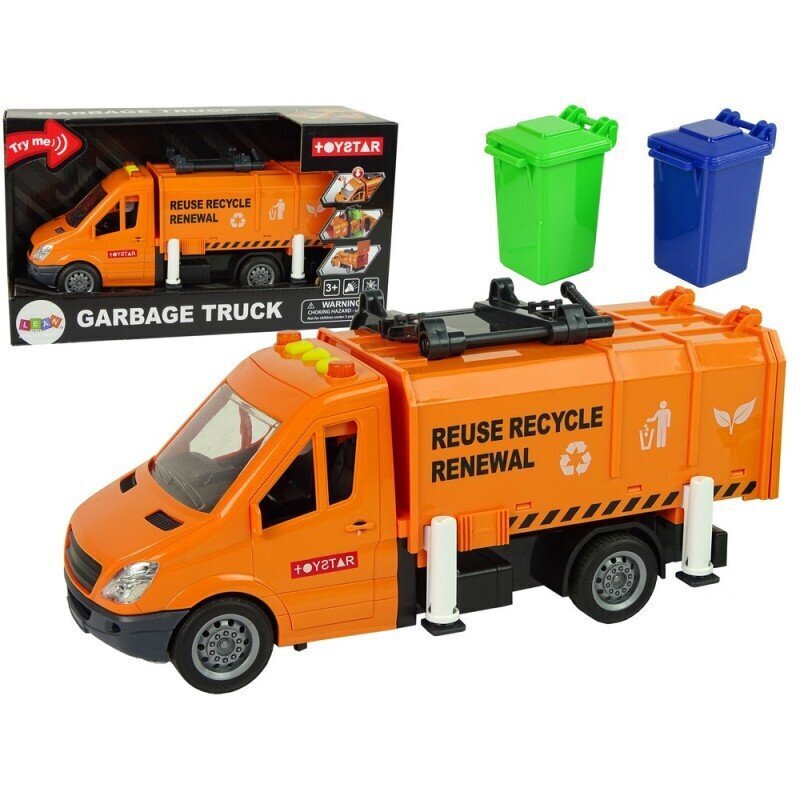 Rubbish Truck with Friction Drive Sound Effects Orange цена и информация | Mänguasjad poistele | hansapost.ee