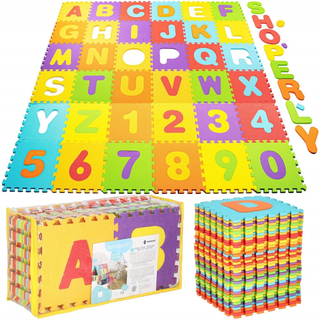 Laste vahtplastist puslematt koos tähtede ja numbritega Springos 172x172cm, 86 o. цена и информация | Arendavad tegelusmatid | hansapost.ee