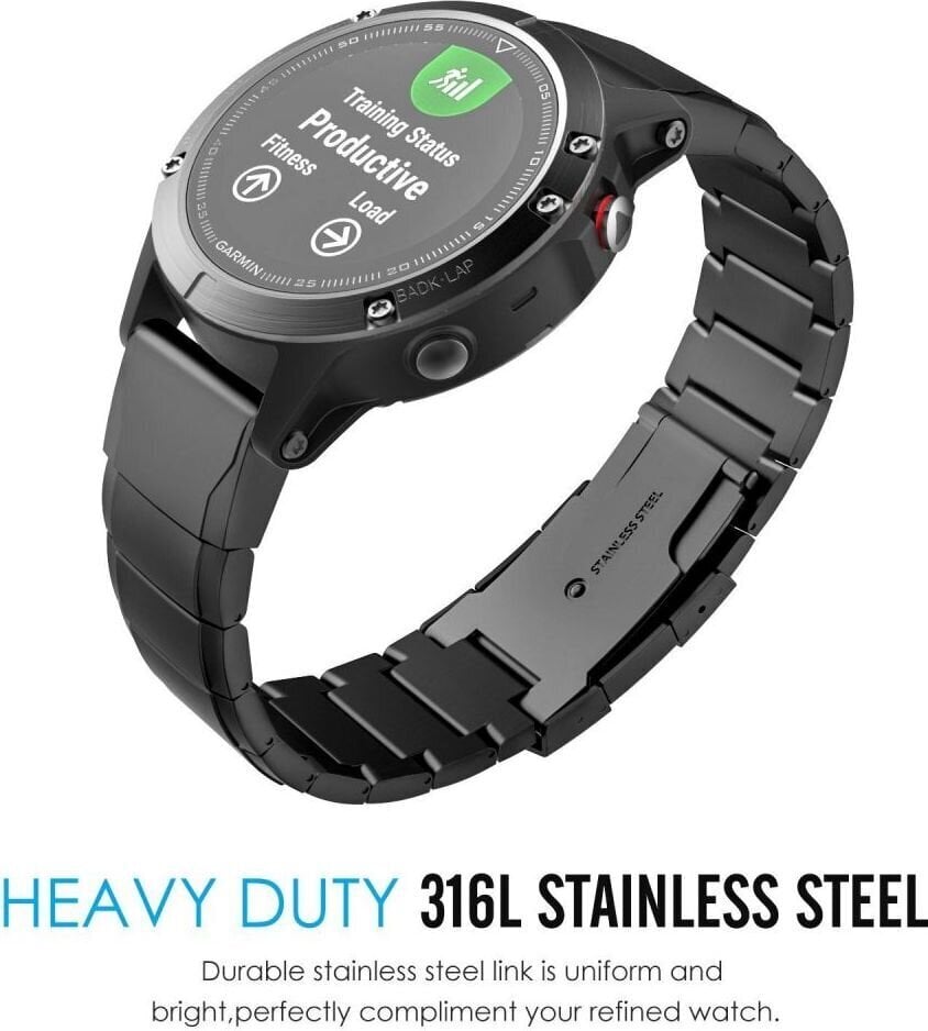 Tech Protect Steelband Garmin Fenix 5 / 6 / 6 PRO / 7 (22mm), must цена и информация | Nutikellade aksessuaarid ja tarvikud | hansapost.ee