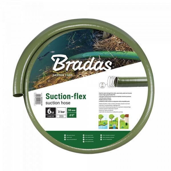 Voolik Bradas Suction-FLEX koos terasest spiraaliga, 38 mm, 6 m, roheline цена и информация | Niisutussüsteemid, kastmisvoolikud ja kastekannud | hansapost.ee