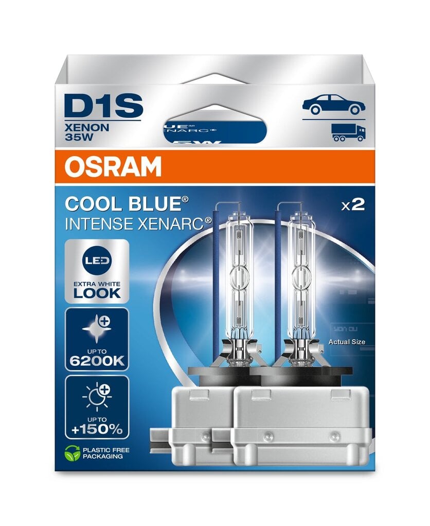 Osram Xenarc Cool Sinise intensiivne D1S, +150% rohkem heledust, kuni 6200 000, Xenoni esitulelamp, LED -välimus, Duo Box (2 lampi) hind ja info | Autopirnid | hansapost.ee