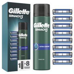 Набор Gillette Mach3: бритвенные лезвия, 8 шт. + Гель Mach3, 200мл цена и информация | Средства для бритья | hansapost.ee