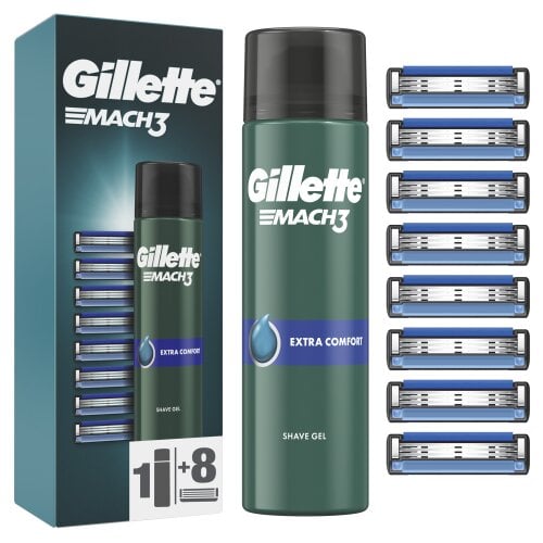 Raseerija terad Gillette Mach3, 8 tk + Mach3 geel 200ml цена и информация | Raseerimisvahendid | hansapost.ee