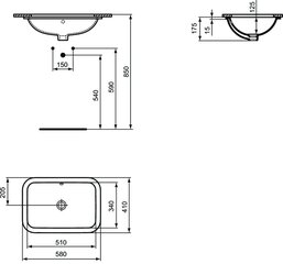 Keraamiline kraanikauss Ideal Standard Connect, 58 x 41 cm, altpoolt paigaldatav, valge E506101 hind ja info | Vannitoa valamud, kraanikausid | hansapost.ee