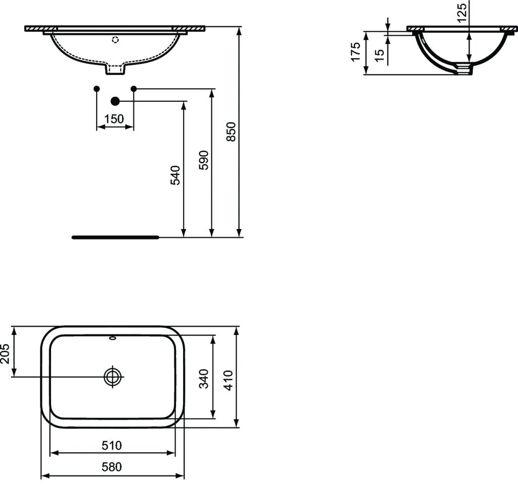 Keraamiline kraanikauss Ideal Standard Connect, 58 x 41 cm, altpoolt paigaldatav, valge E506101 цена и информация | Vannitoa valamud, kraanikausid | hansapost.ee