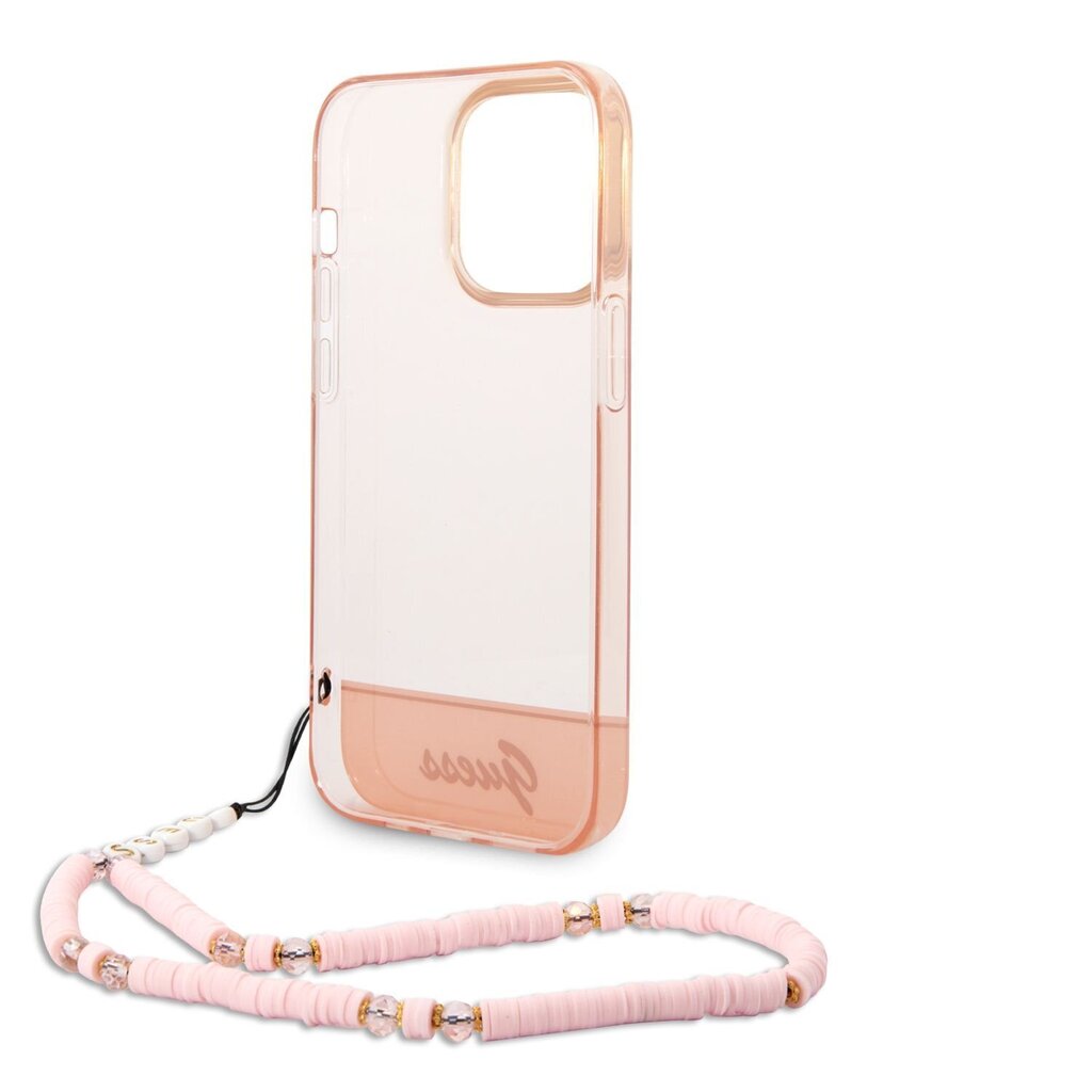 Guess PC/TPU Camera Outline Translucent Case with Strap for iPhone 14 Pro Pink цена и информация | Telefonide kaitsekaaned ja -ümbrised | hansapost.ee