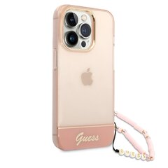 Guess PC/TPU Camera Outline Translucent Case with Strap for iPhone 14 Pro Pink hind ja info | Telefonide kaitsekaaned ja -ümbrised | hansapost.ee