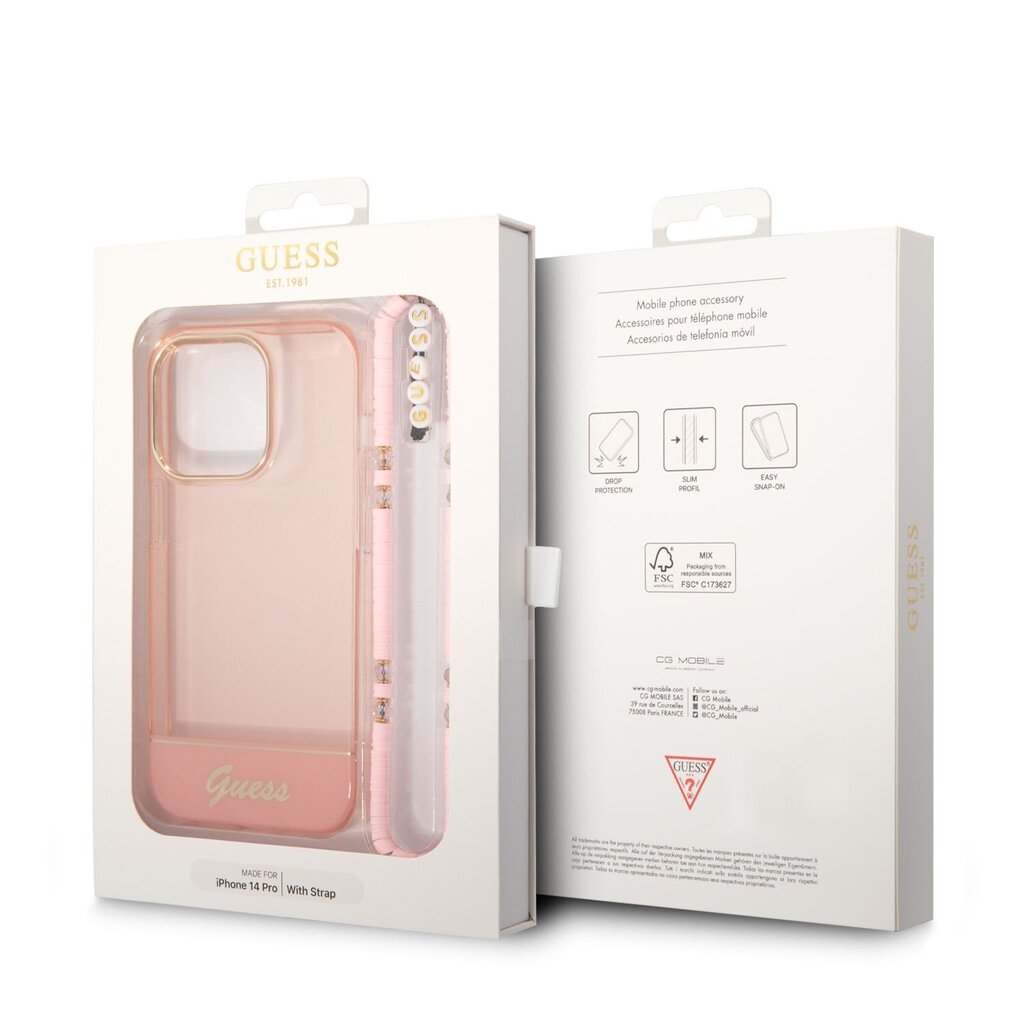 Guess PC/TPU Camera Outline Translucent Case with Strap for iPhone 14 Pro Pink hind ja info | Telefonide kaitsekaaned ja -ümbrised | hansapost.ee