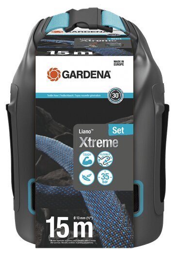 Gardena Liano™ Xtreme tekstiilvooliku komplekt koos hoiukotiga, 15 m цена и информация | Niisutussüsteemid, kastmisvoolikud ja kastekannud | hansapost.ee