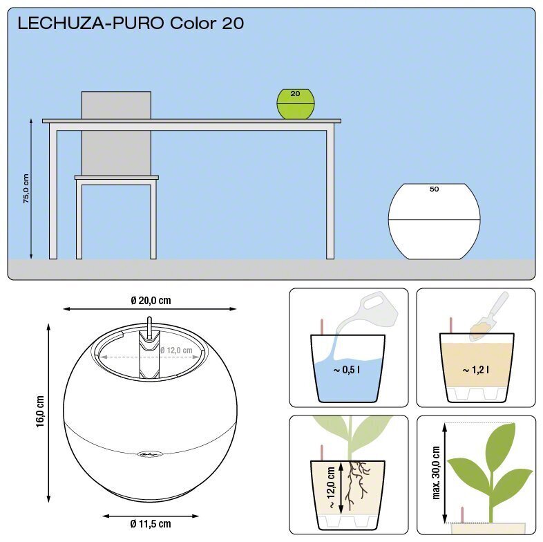 Lechuza pott Puro Color 16 hind ja info | Lillepotid | hansapost.ee