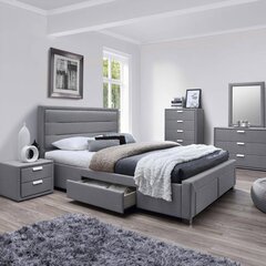 Voodi CAREN 160x200cm, sahtlite ja madratsiga HARMONY DUO, hall, 165x220,5xH110cm, MDF, puit, polüesterkangas price and information | Beds | hansapost.ee