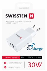 Swissten GaN Charger зарядное устройство PD 30W USB-C / USB цена и информация | Зарядные устройства для телефонов | hansapost.ee