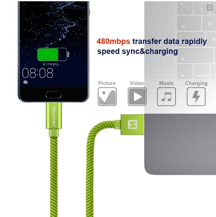 Swissten Textile, USB-C, 2m hind ja info | Mobiiltelefonide kaablid | hansapost.ee