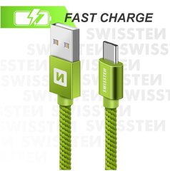 Swissten Textile Универсальный Quick Charge 3.1 USB-C USB Кабель данных 2м Зеленый цена и информация | Кабели для телефонов | hansapost.ee