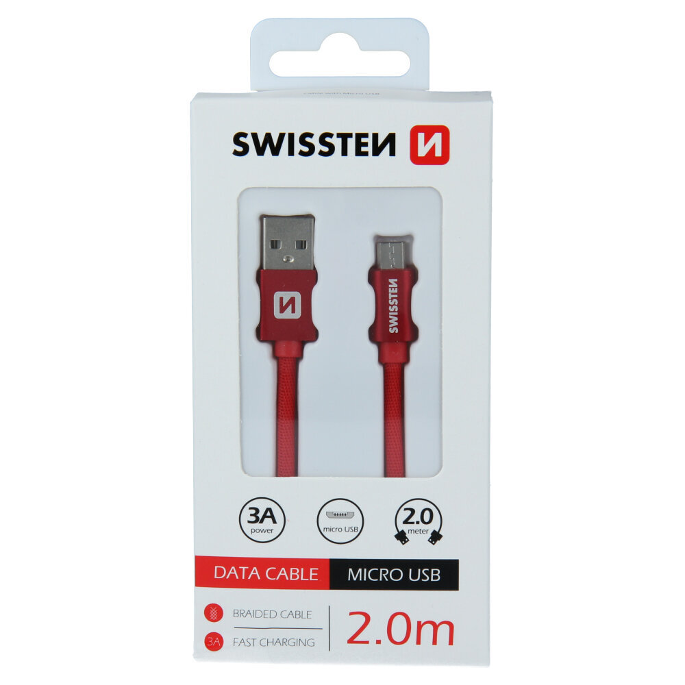 Swissten Textile, Micro USB, 2m цена и информация | Mobiiltelefonide kaablid | hansapost.ee