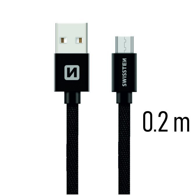 Swissten Textile, Micro USB, 0.2m hind ja info | Mobiiltelefonide kaablid | hansapost.ee