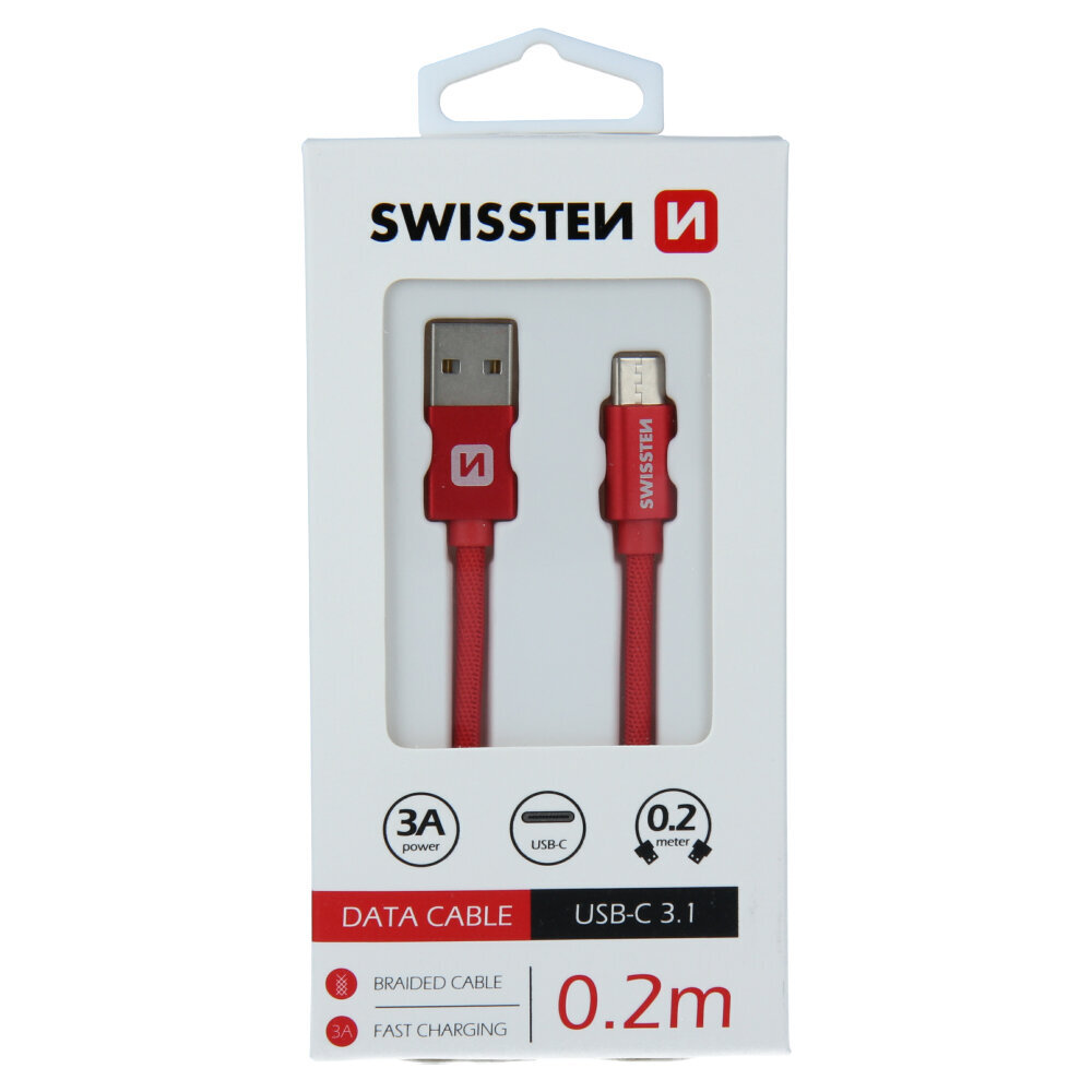 Swissten Textile, USB-C, 20 cm цена и информация | Mobiiltelefonide kaablid | hansapost.ee