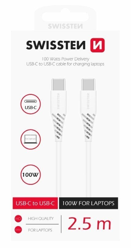 Swissten, USB-C / USB-C, 2.5m цена и информация | Mobiiltelefonide kaablid | hansapost.ee