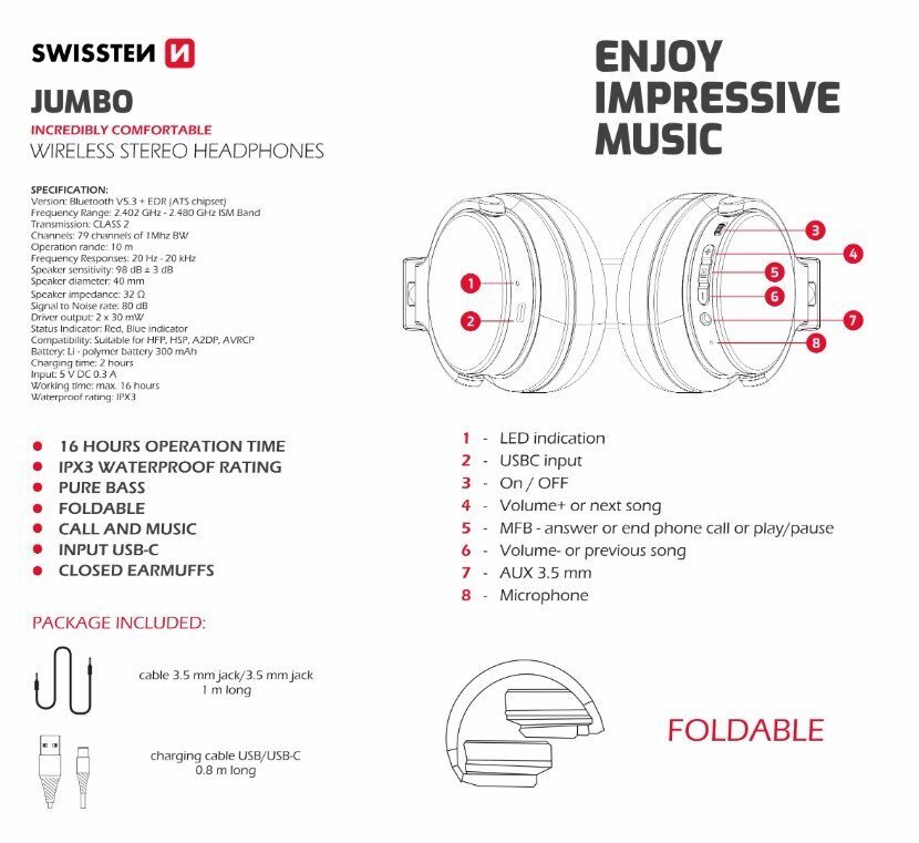 Swissten Jumbo FM / AUX hind ja info | Kõrvaklapid | hansapost.ee