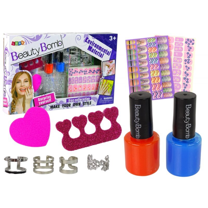 Nail Painting Set Nail Lacquers Glitter Stickers Rings цена и информация | Mänguasjad tüdrukutele | hansapost.ee