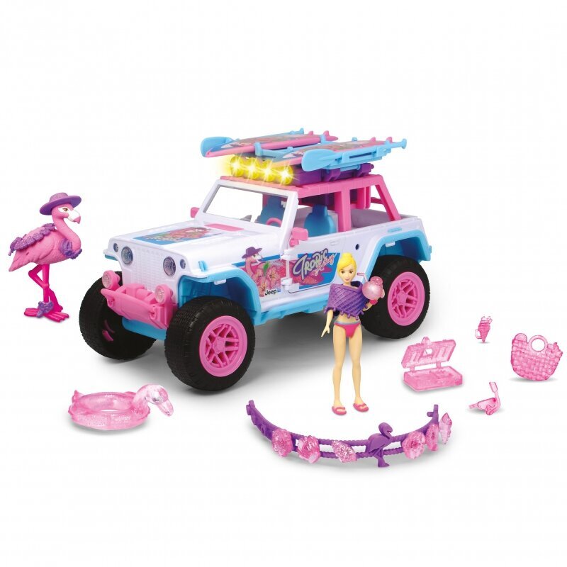 Maastur figuuride ja tarvikutega Dickie Flamingo Jeep, 20 tk цена и информация | Mänguasjad tüdrukutele | hansapost.ee