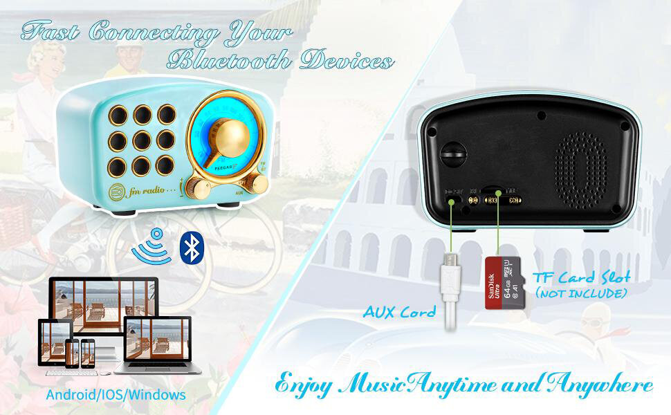 Raadiovastuvõtja Raadio Feegar RETRO FM köögiraadio Bluetooth 3,5mm AUX SD 10h цена и информация | Raadiod ja äratuskellad | hansapost.ee