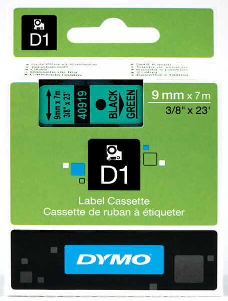 Dymo lint D1 9mmx7m must/roheline 40919/5 цена и информация | Printeritarvikud | hansapost.ee