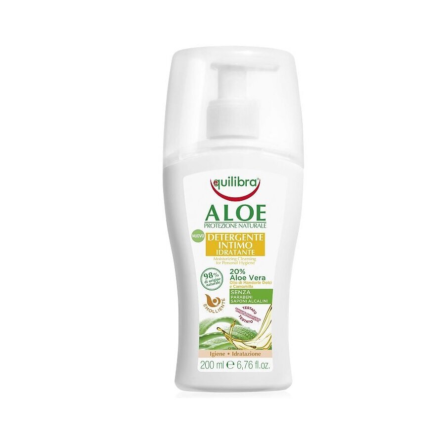 Niisutav puhastusvahend intiimhügieeniks Aloe Vera Equilibra, 200ml цена и информация | Intiimhügieeni tooted | hansapost.ee