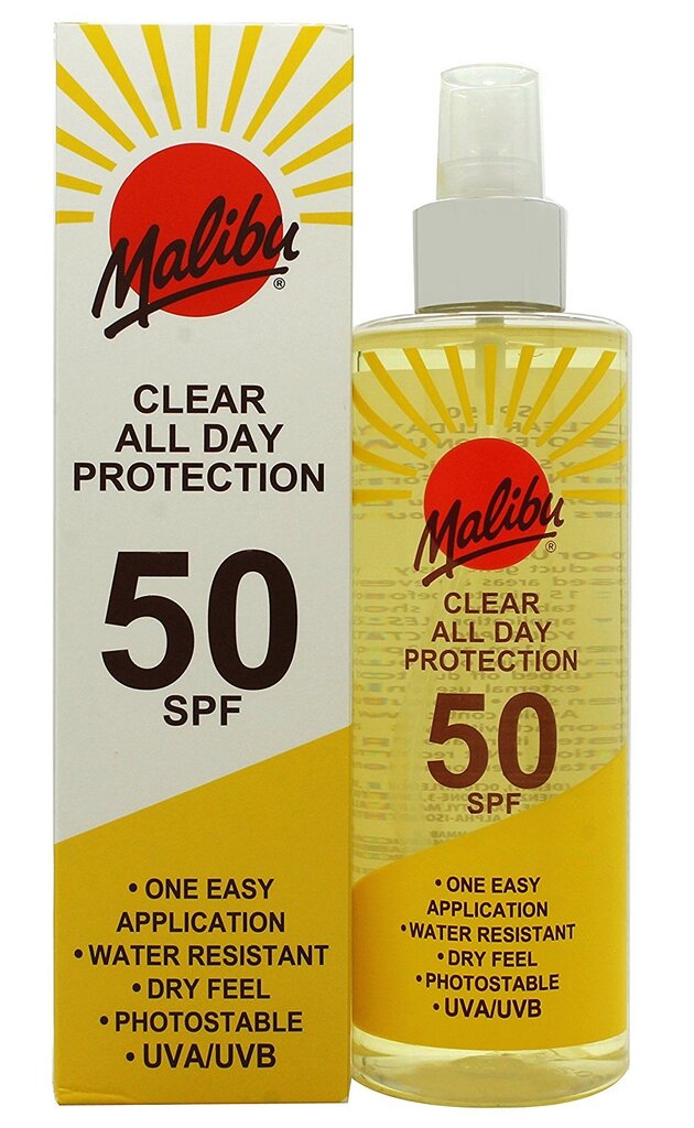 Malibu Clear All Day Protection SPF50 päikesekaitsesprei 250 ml hind ja info | Päikesekaitse ja päevitusjärgsed kreemid | hansapost.ee