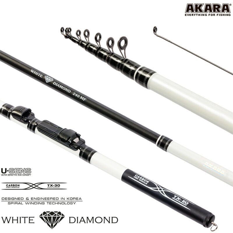 Pöörlev teleskoop AKARA White Diamond MF TX-30 240 cm hind ja info | Ridvad, ridvahoidjad | hansapost.ee