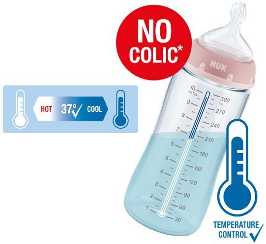 Polüpropüleenist pudel temperatuuri kontrolliga NUK FC+, 300 ml, 0-6 kuud. цена и информация | Lutipudelid ja tarvikud | hansapost.ee