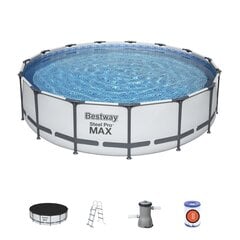 Каркасный бассейн с насосом-фильтром Bestway Steel Pro MAX, 427 x 107 см, светло-серый цвет, круглый цена и информация | Бассейны | hansapost.ee