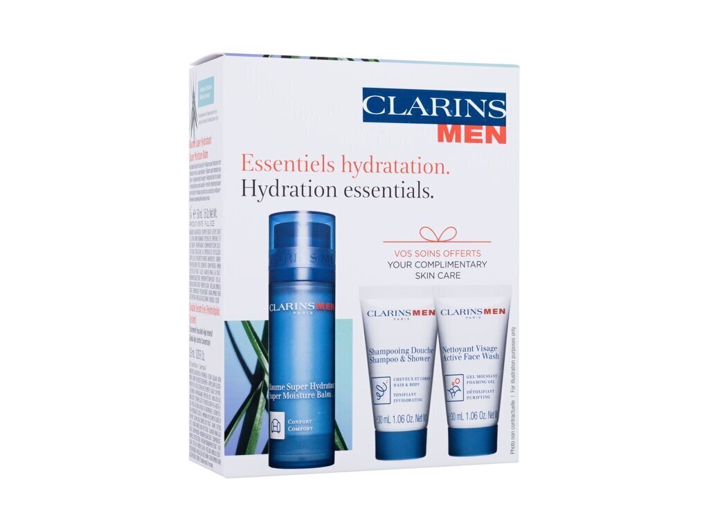 Niisutav näonaha hoolduskomplekt Clarins Essentiels meestele: näopalsam, 50 ml + näopesuvahend, 50 ml + šampoon, 30 ml + silmaseerum, 0,9 ml hind ja info | Näoõlid, ampullid ja seerumid | hansapost.ee