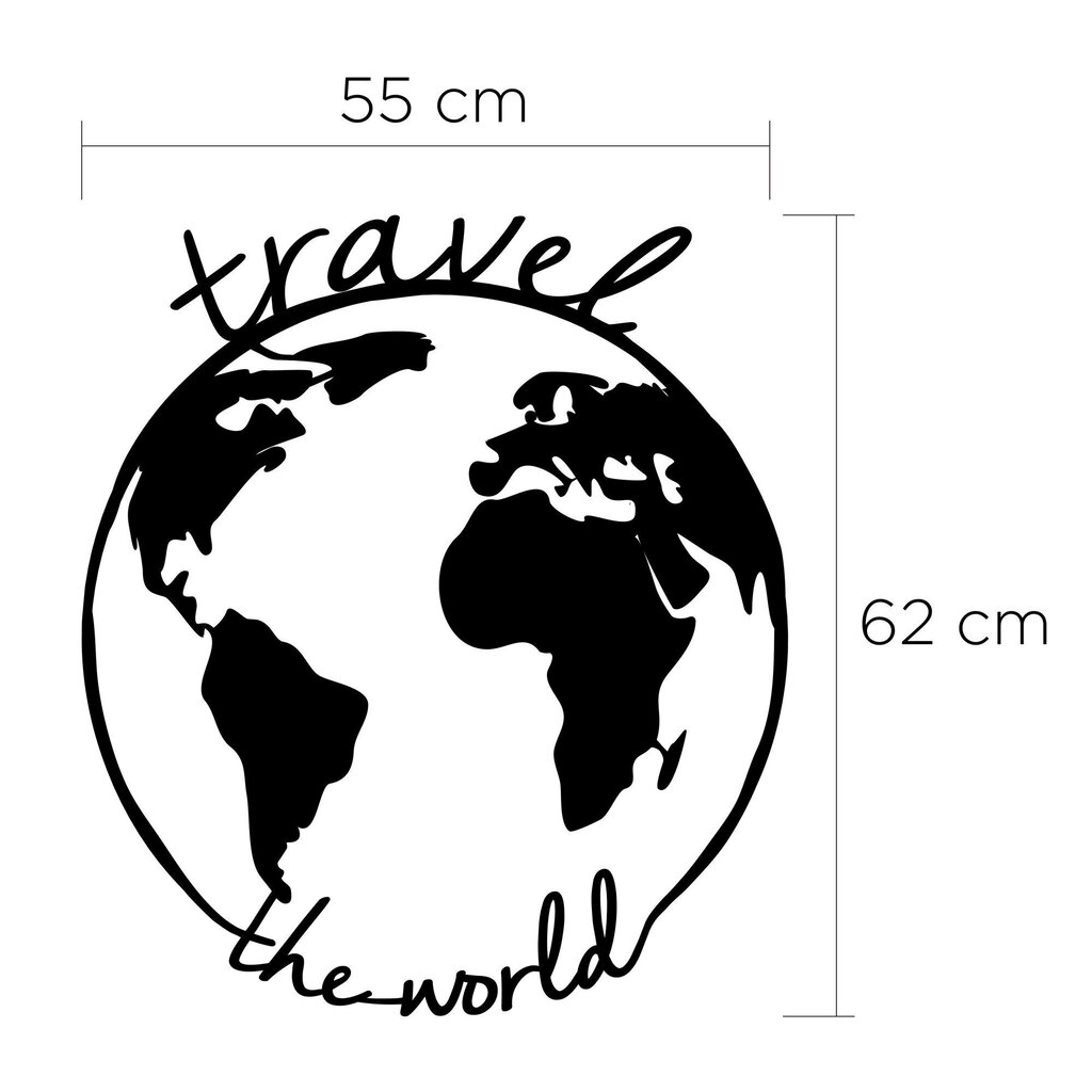 Metallist seinadekoratsioon Travel The World, 55x62 cm hind ja info | Sisustuselemendid | hansapost.ee