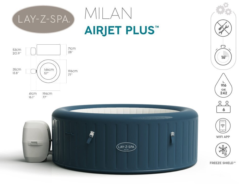 Bestway mullivann „Lay-Z-Spa MILAN“, 4-6 inimest цена и информация | Basseinid | hansapost.ee