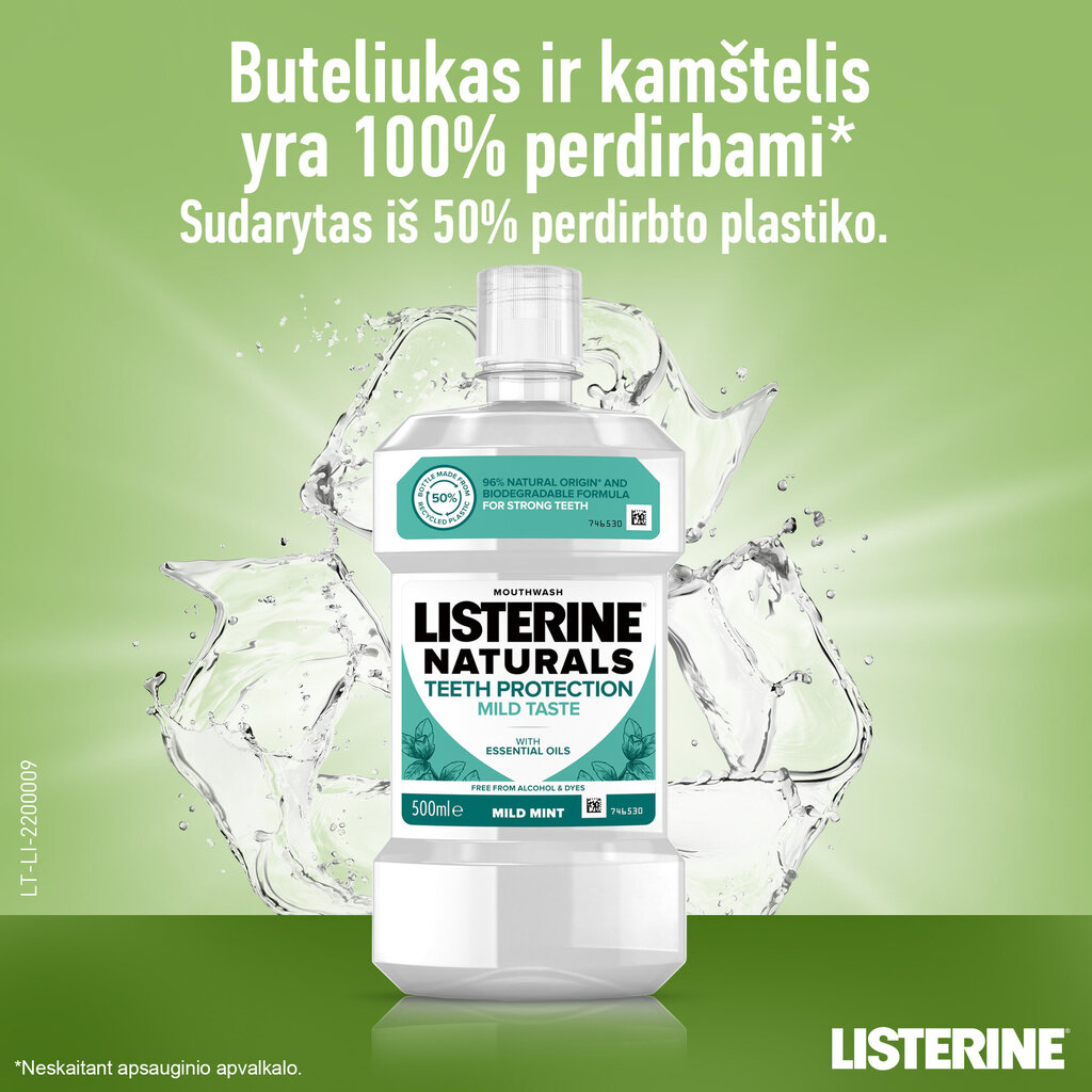 Suuvesi Listerine Naturals Hammastekaitse 500 ml цена и информация | Hambaharjad, hampapastad ja suuloputusvedelikud | hansapost.ee