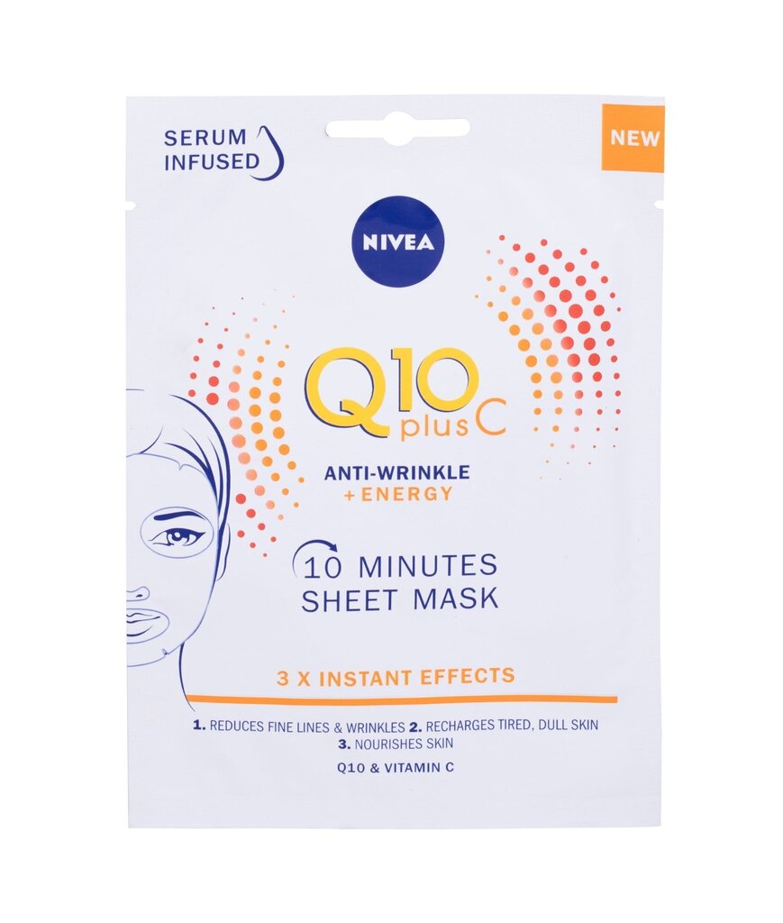 Noorendav lehtmask näole Nivea Q10 plus C Anti-wrincle + Energy, 1 tk hind ja info | Näomaskid ja silmamaskid | hansapost.ee