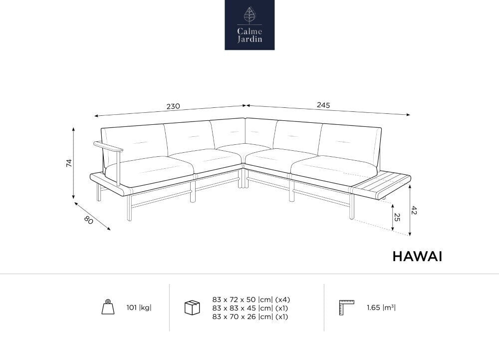 Õue nurgadiivan Calme Jardin Hawai, hall hind ja info | Aiatoolid, rõdutoolid | hansapost.ee