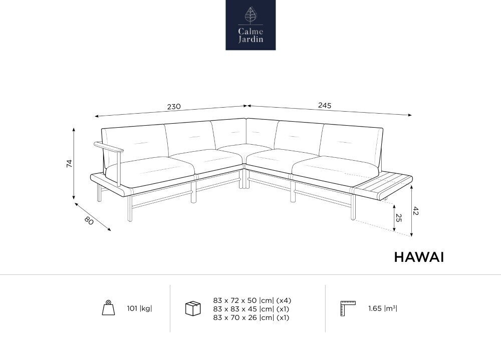 Õue nurgadiivan Calme Jardin Hawai, hall цена и информация | Aiatoolid, rõdutoolid | hansapost.ee