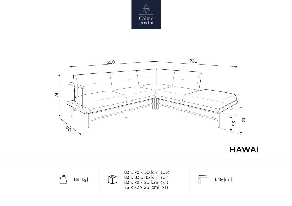 Õue nurgadiivan Calme Jardin Hawai, hall цена и информация | Aiatoolid, rõdutoolid | hansapost.ee