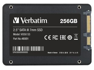 Drive Verbatim VI550 S3 49351 (256 GB ; 2.5 Inch; SATA III) цена и информация | Внутренние жёсткие диски (HDD, SSD, Hybrid) | hansapost.ee