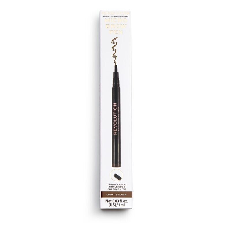 Kulmupliiats Makeup Revolution Micro Brow 1 ml, Light Brown цена и информация | Kulmupliiatsid, -puudrid ja -värvid | hansapost.ee