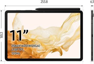 Samsung Galaxy Tab S8 256GB, Wi-Fi, Grey цена и информация | Планшеты | hansapost.ee